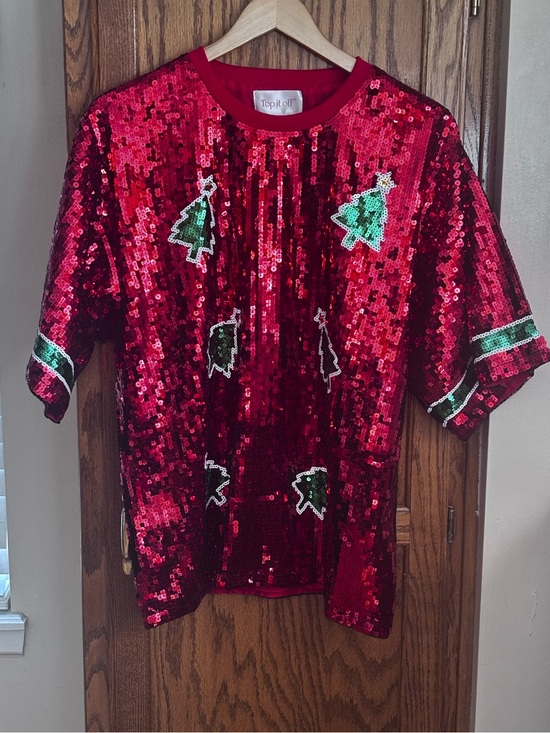 Top It Off Tops - Top It Off Christmas Tree Sequin Crop Top Red, Green & White Women’s Size S/M